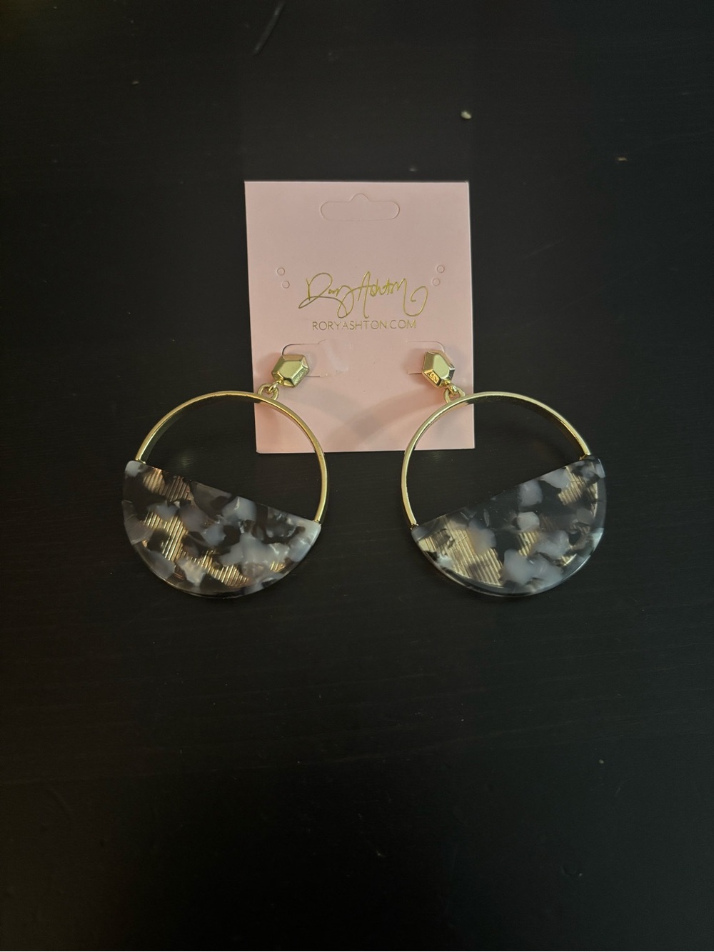 Black Tortoiseshell Half-Moon Hoop Earrings